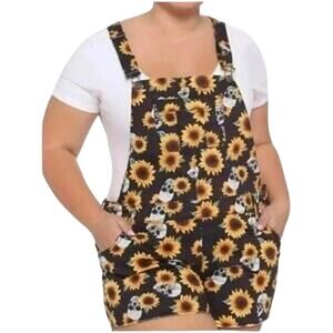 Hot Topic Black Denim Sunflowers & Skulls Shortalls Size 2 or 2X